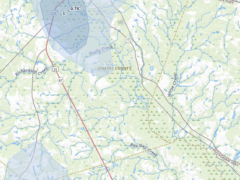 NEXRAD radar-signature map of the hail storm over Millen, GA on Aug 6, 2026