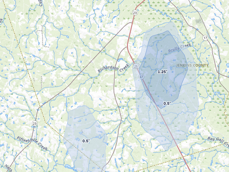 NEXRAD radar-signature map of the hail storm over Millen, GA on Aug 13, 2026