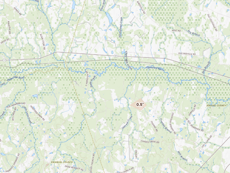 Radar-estimated hail-size map of the storm over Millen, GA