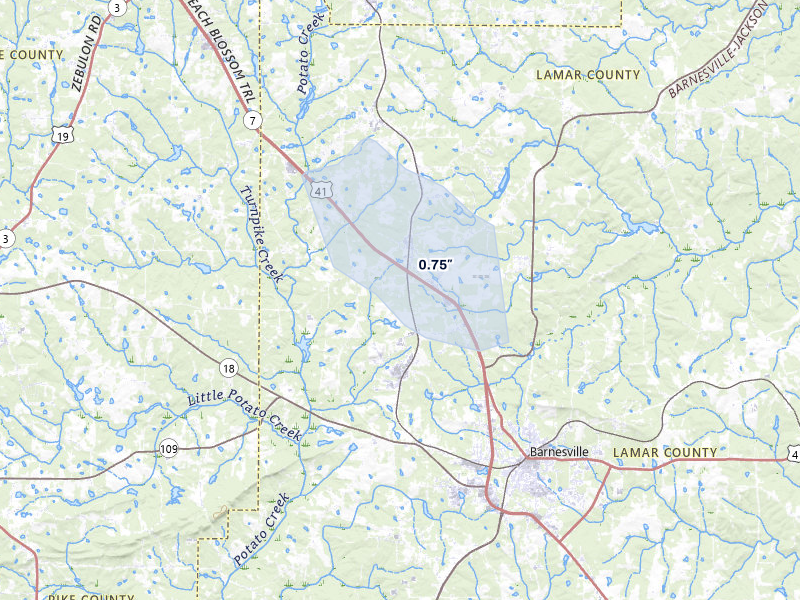 NEXRAD radar-signature map of the hail storm over Milner, GA on May 17, 2026