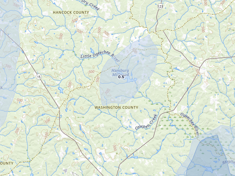 NEXRAD radar-signature map of the hail storm over Mitchell, GA on Jun 29, 2026