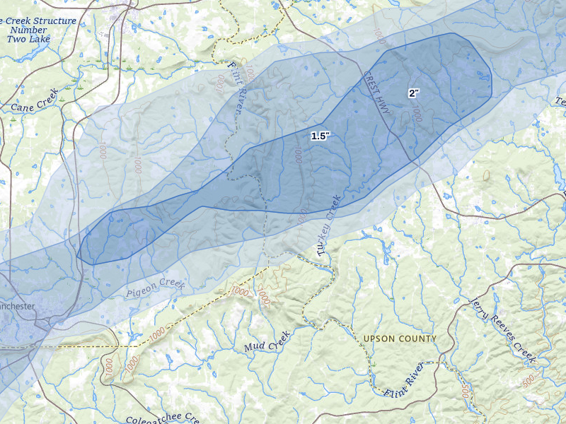 NEXRAD radar-signature map of the hail storm over Molena, GA on Mar 15, 2026