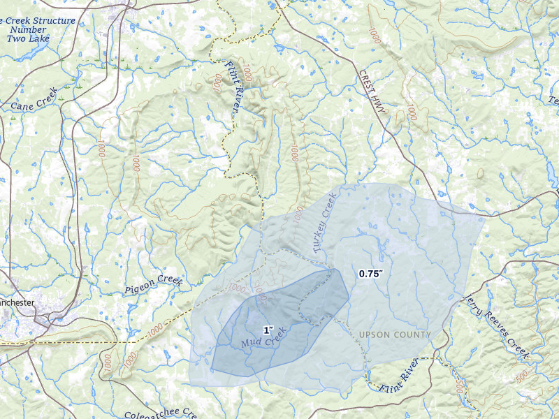 NEXRAD radar-signature map of the hail storm over Molena, GA on Jul 9, 2026