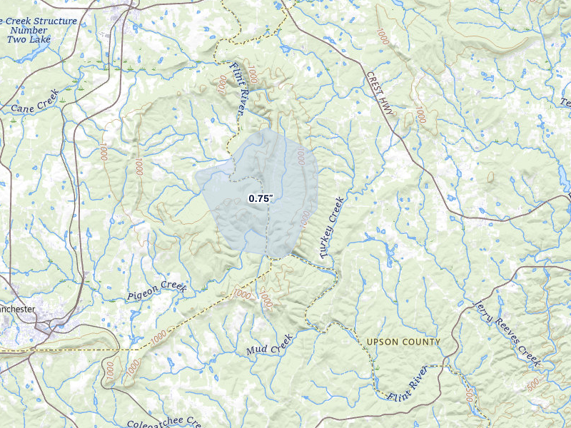 NEXRAD radar-signature map of the hail storm over Molena, GA on Jul 25, 2026