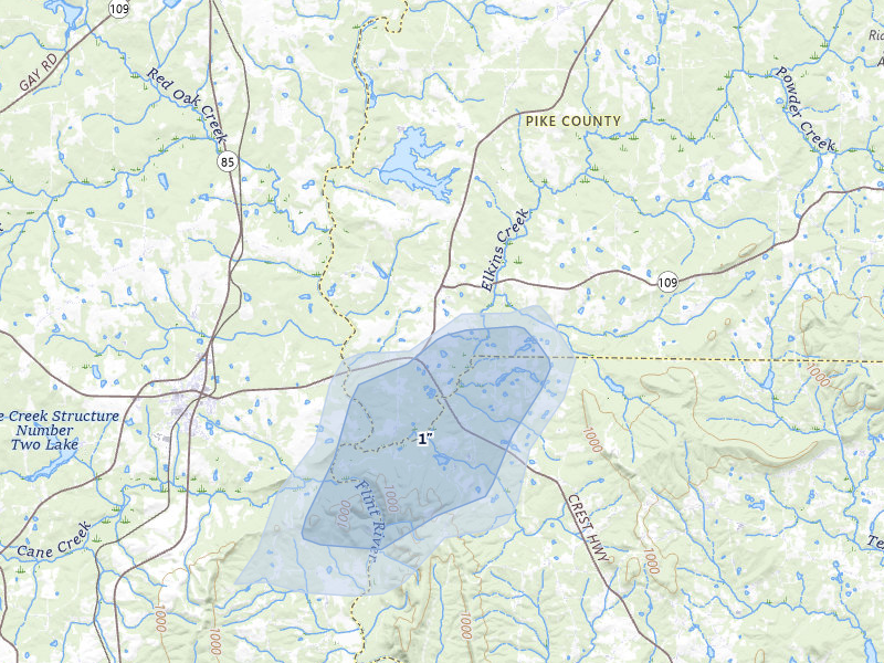 NEXRAD radar-signature map of the hail storm over Molena, GA on Aug 6, 2026