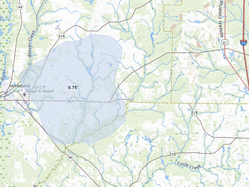 NEXRAD radar-signature map of the hail storm over Montezuma, GA on Apr 1, 2026