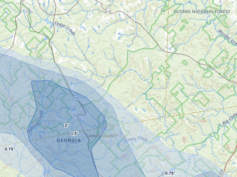 NEXRAD radar-signature map of the hail storm over Monticello, GA on May 17, 2026
