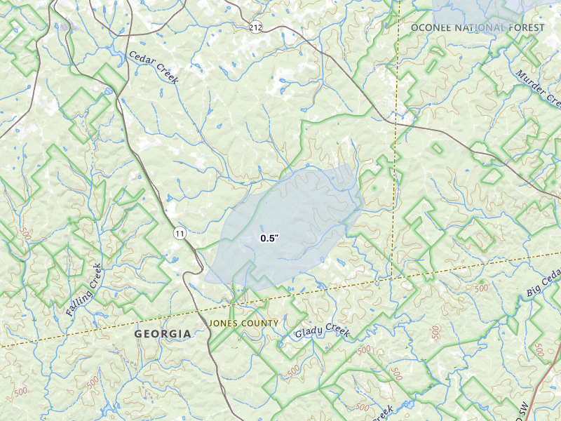 NEXRAD radar-signature map of the hail storm over Monticello, GA on Jun 29, 2026