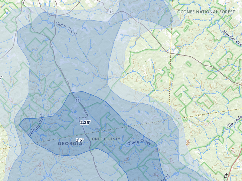 NEXRAD radar-signature map of the hail storm over Monticello, GA on Jul 9, 2026