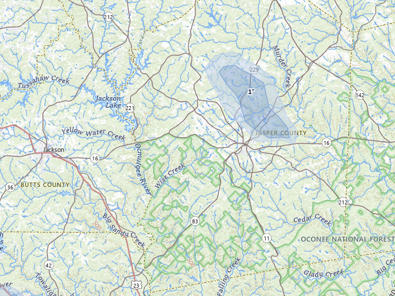 NEXRAD radar-signature map of the hail storm over Monticello, GA on Aug 13, 2026