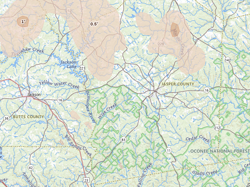 Radar-estimated hail-size map of the storm over Monticello, GA