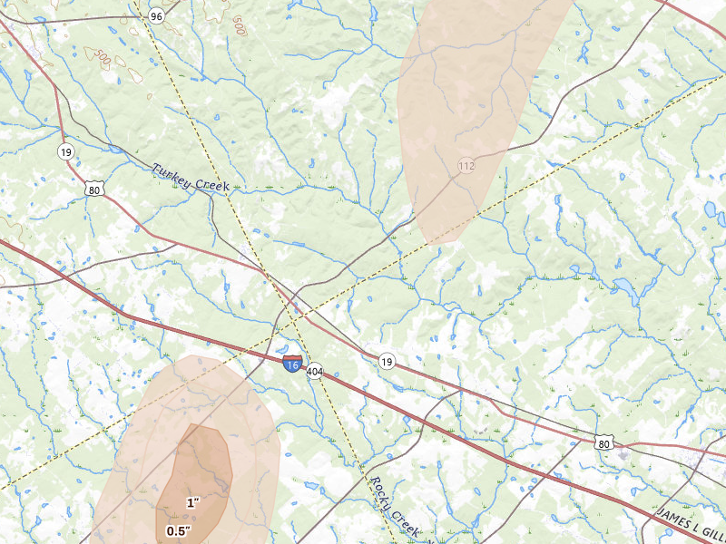Radar-estimated hail-size map of the storm over Montrose, GA on Jun 29, 2026
