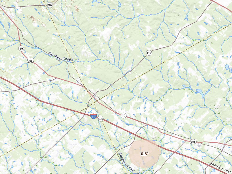 Radar-estimated hail-size map of the storm over Montrose, GA on Jul 17, 2026