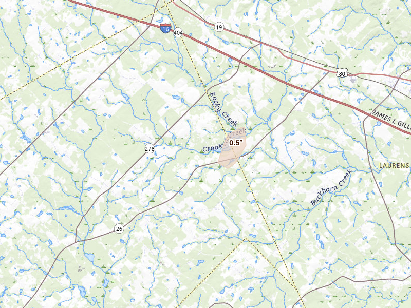 Radar-estimated hail-size map of the storm over Montrose, GA on Aug 28, 2026