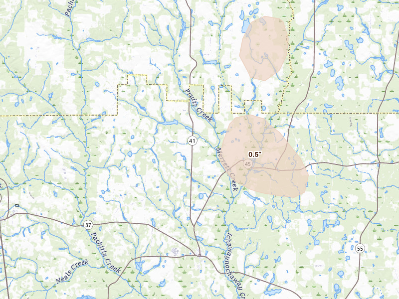 Radar-estimated hail-size map of the storm over Morgan, GA on May 31, 2026