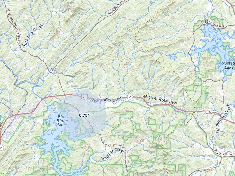 NEXRAD radar-signature map of the hail storm over Morganton, GA on Jun 27, 2026