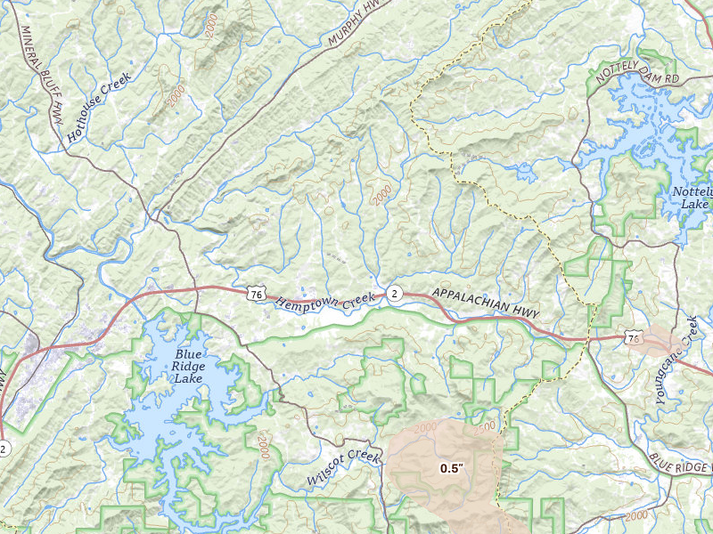 Radar-estimated hail-size map of the storm over Morganton, GA on Jul 1, 2026