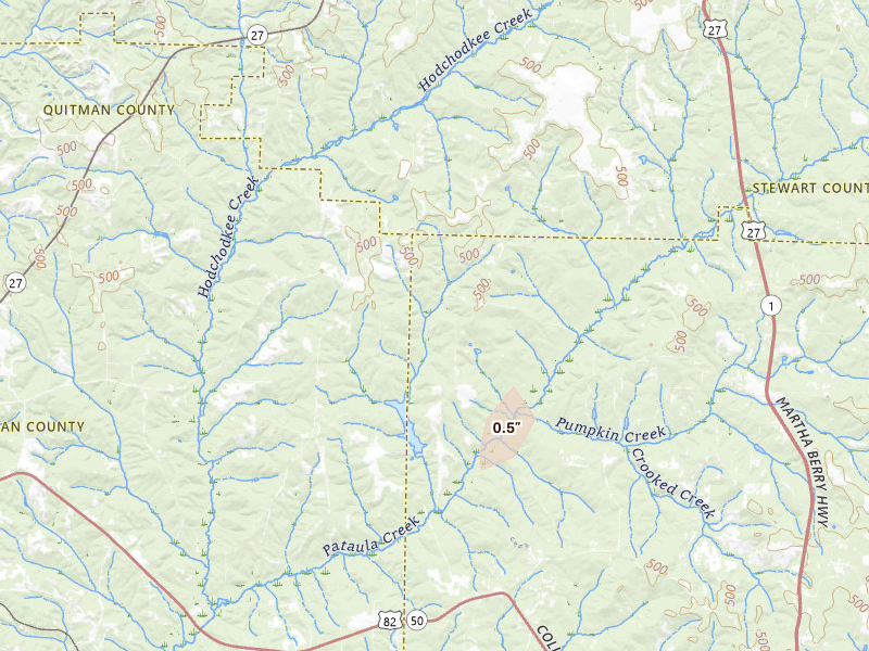Radar-estimated hail-size map of the storm over Morris, GA on Apr 3, 2026