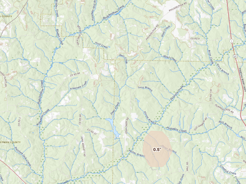 Radar-estimated hail-size map of the storm over Morris, GA