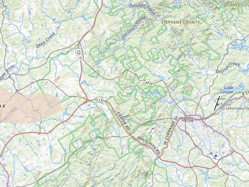 Radar-estimated hail-size map of the storm over Mount Airy, GA on Jul 12, 2026