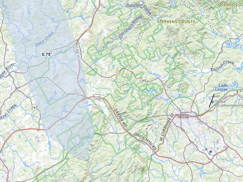 NEXRAD radar-signature map of the hail storm over Mount Airy, GA on Jul 28, 2026