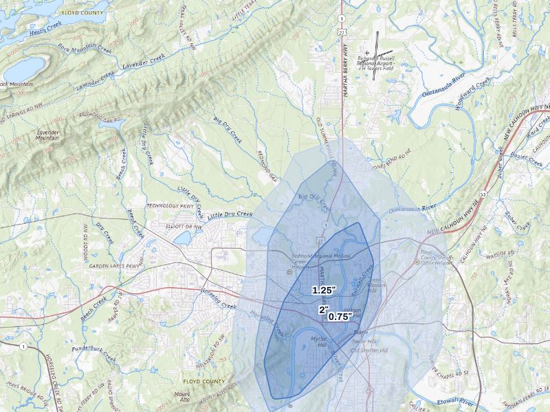 NEXRAD radar-signature map of the hail storm over Mount Berry, GA on Sep 19, 2026