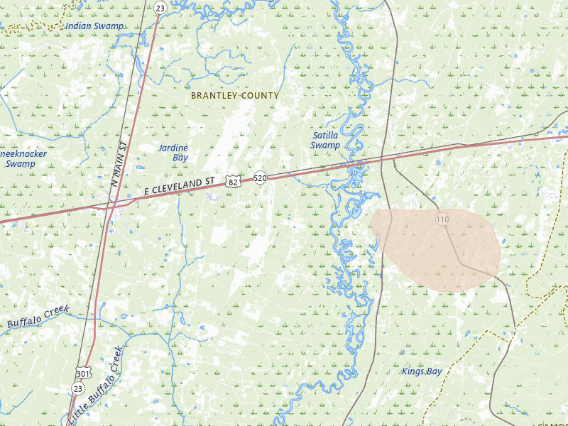 Radar-estimated hail-size map of the storm over Nahunta, GA on Jul 29, 2026