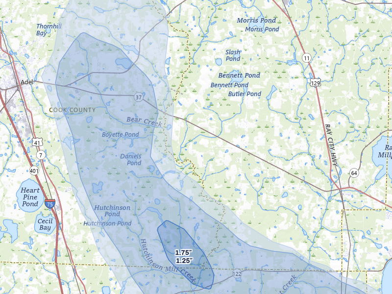 NEXRAD radar-signature map of the hail storm over Nashville, GA on May 17, 2026
