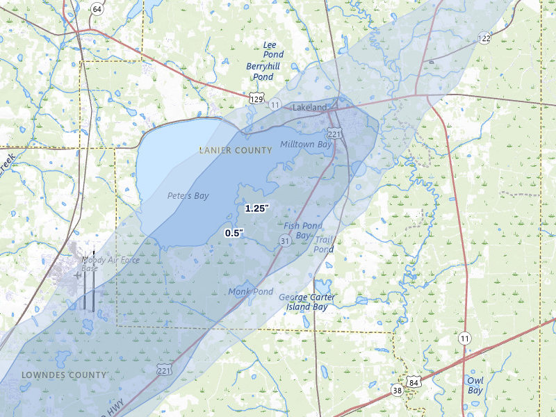 NEXRAD radar-signature map of the hail over Naylor, GA