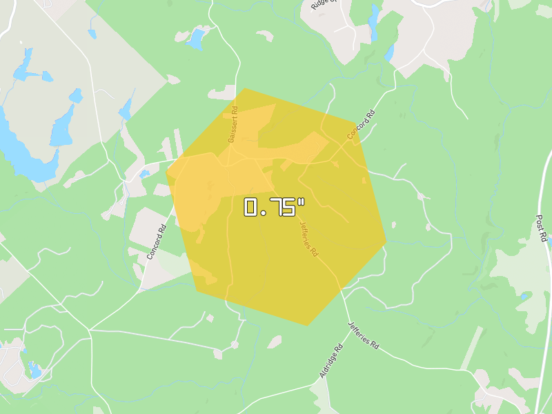 Hail map of Newborn, GA on Jul 9, 2026, hail up to 0.75"