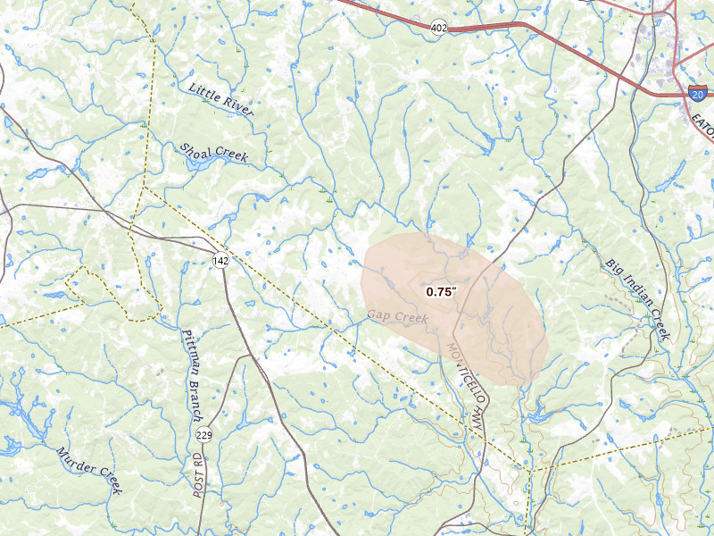 Radar-estimated hail-size map of the storm over Newborn, GA on Jul 11, 2026