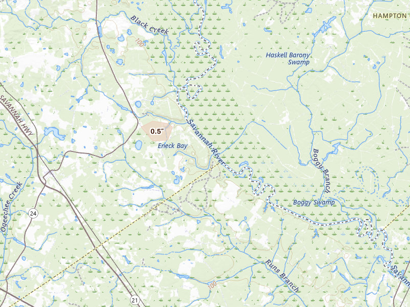 Radar-estimated hail-size map of the storm over Newington, GA on Aug 26, 2026