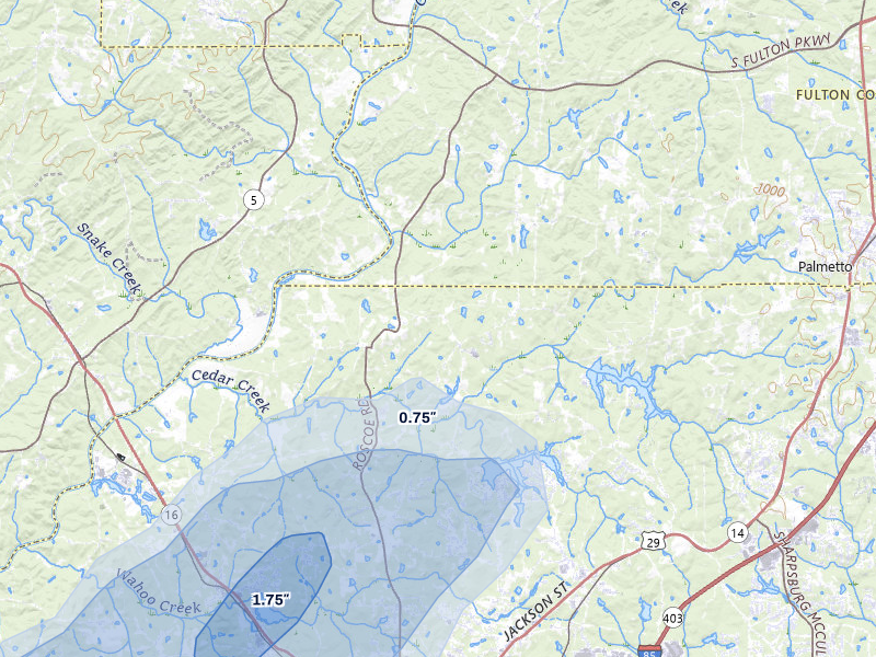 NEXRAD radar-signature map of the hail storm over Newnan, GA on Aug 6, 2026
