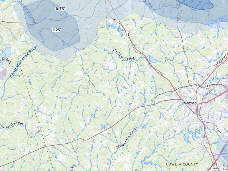 NEXRAD radar-signature map of the hail storm over Newnan, GA on Aug 11, 2026