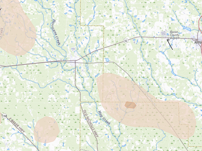 Radar-estimated hail-size map of the storm over Nicholls, GA on May 17, 2026