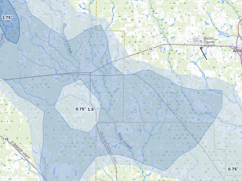 NEXRAD radar-signature map of the hail storm over Nicholls, GA on May 17, 2026