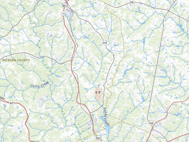 Radar-estimated hail-size map of the storm over Nicholson, GA on Aug 28, 2026