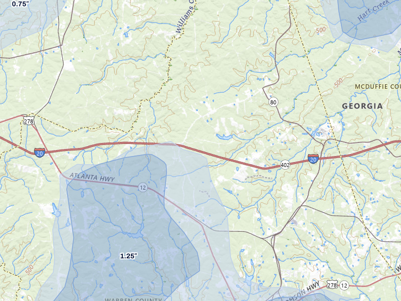 NEXRAD radar-signature map of the hail storm over Norwood, GA on Aug 6, 2026