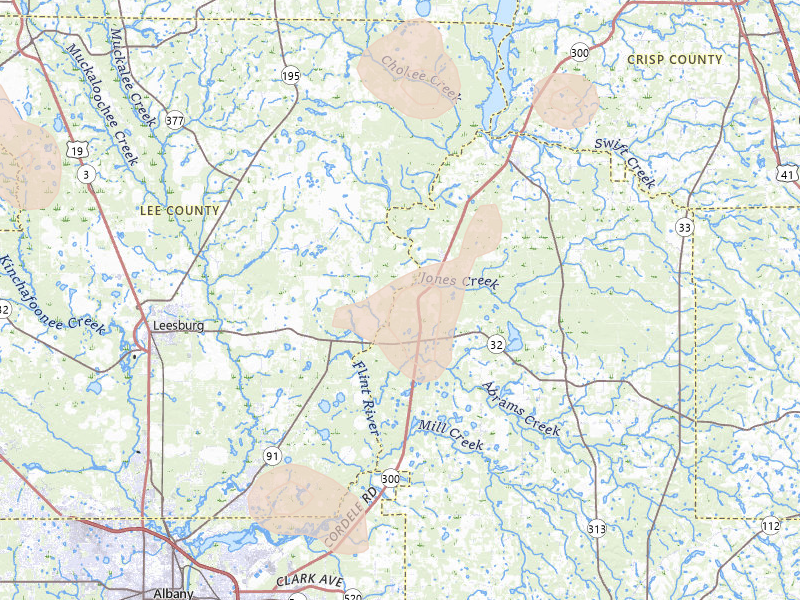 Radar-estimated hail-size map of the storm over Oakfield, GA on Aug 21, 2026