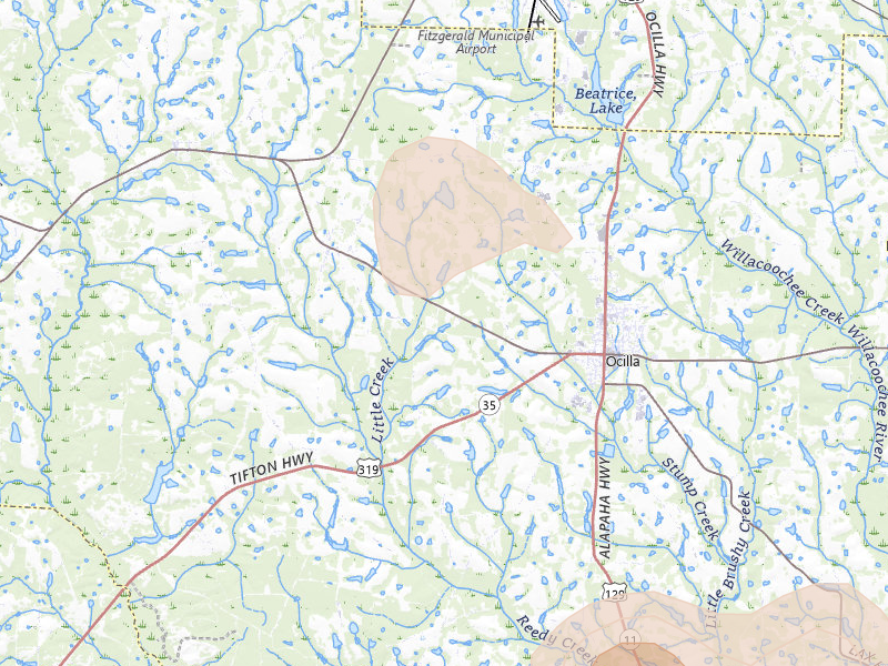 Radar-estimated hail-size map of the storm over Ocilla, GA on May 17, 2026