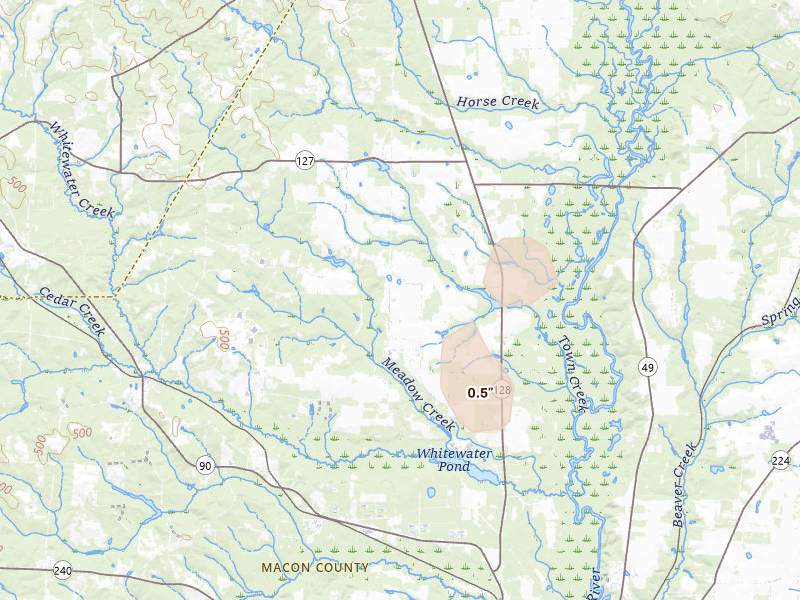 Radar-estimated hail-size map of the storm over Oglethorpe, GA