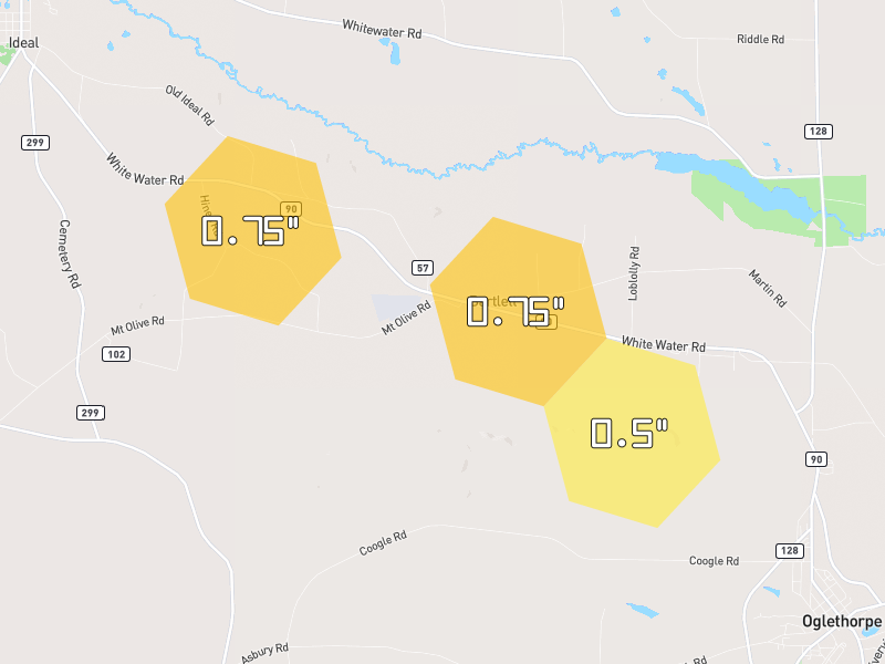 Hail map of Oglethorpe, GA on Jul 26, 2026, hail up to 0.75"