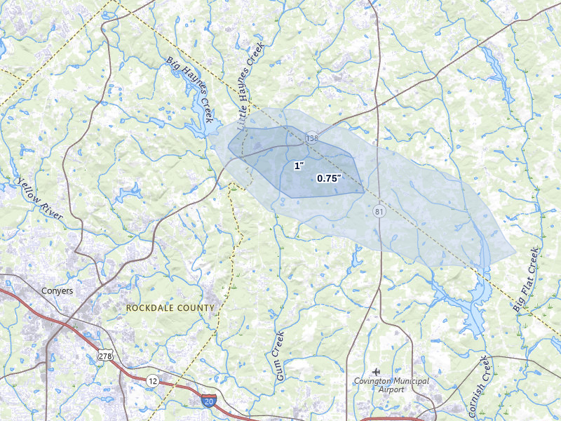 NEXRAD radar-signature map of the hail storm over Oxford, GA on Jul 11, 2026