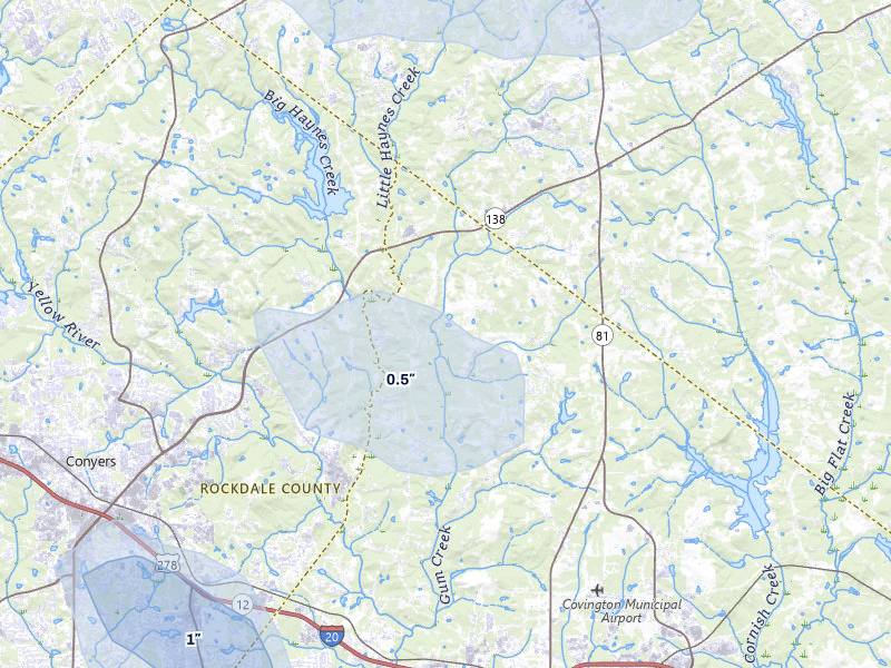 NEXRAD radar-signature map of the hail storm over Oxford, GA on Jul 12, 2026