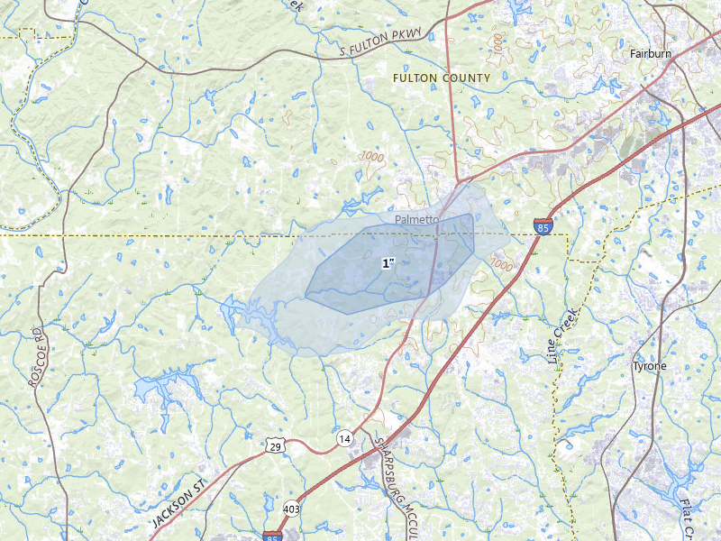 NEXRAD radar-signature map of the hail storm over Palmetto, GA on Jun 30, 2026