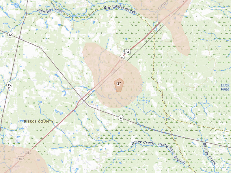 Radar-estimated hail-size map of the storm over Patterson, GA on May 17, 2026