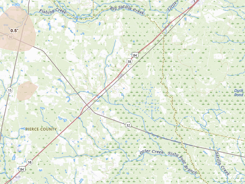 Radar-estimated hail-size map of the storm over Patterson, GA on May 23, 2026