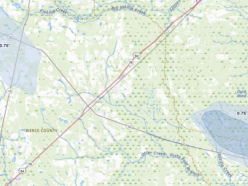 NEXRAD radar-signature map of the hail storm over Patterson, GA on Jul 29, 2026
