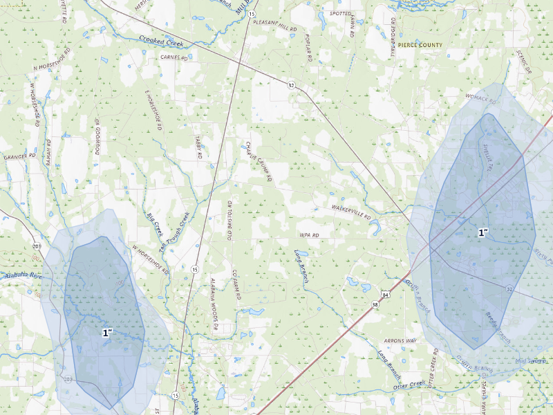 NEXRAD radar-signature map of the hail storm over Patterson, GA on Aug 14, 2026