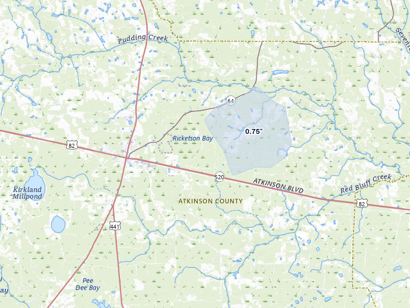 NEXRAD radar-signature map of the hail over Pearson, GA